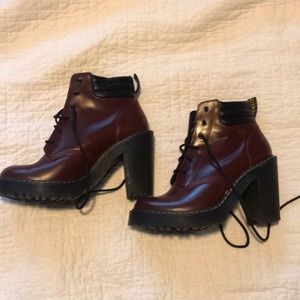 Dr. Martens lace up boots in deep burgundy, size 9
